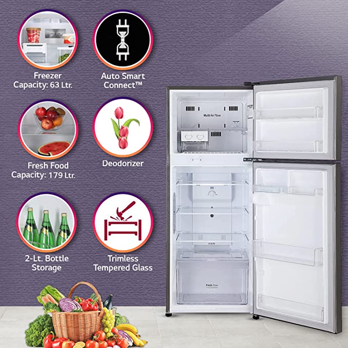 LG 242 L 3 Star Smart Inverter Frost-Free Double Door Refrigerator (GL-I292RPZX, Shiny Steel, Door Cooling+, Gross Volume- 260 L) LG 242 L 3 Star Smart Inverter Frost-Free Double Door Refrigerator (GL-I292RPZX, Shiny Steel, Door Cooling+, Gross Volume- 260 L)
